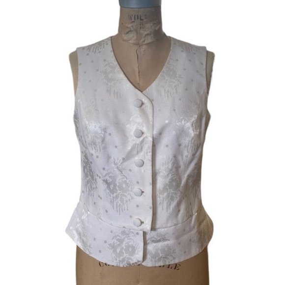 Vintage Escada by Margaretha Ley damask Tuxedo Vest Ivory size 38EU 6-8 US - Picture 1 of 12